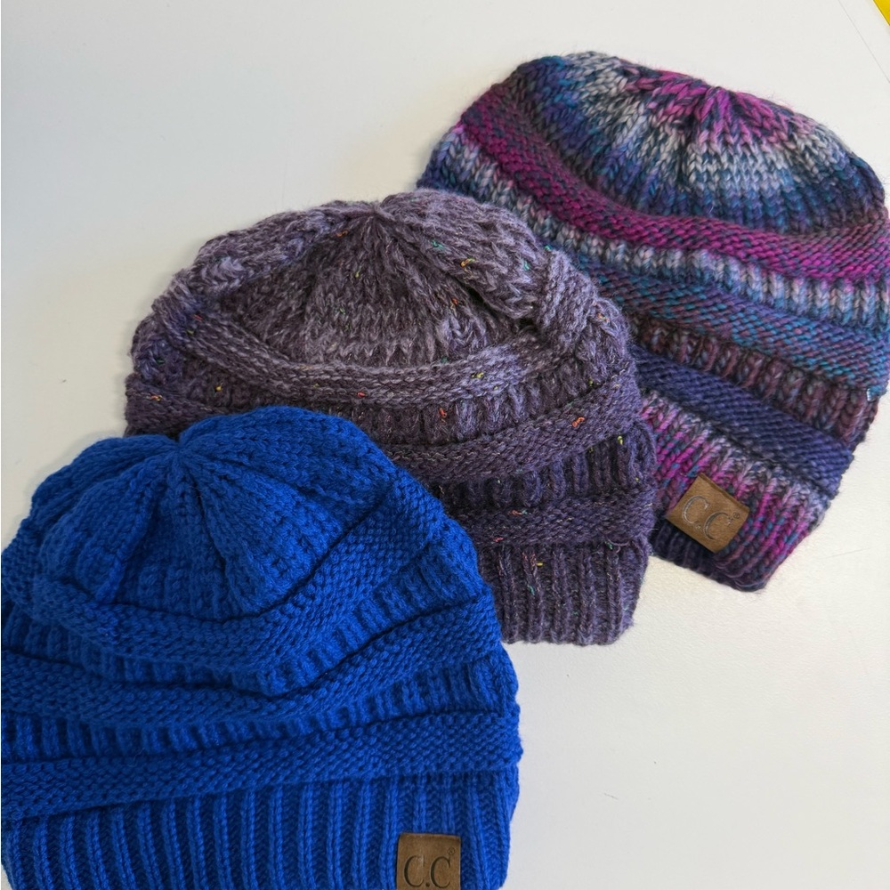 C.C Kids Knit Beanie Bundle - Blue, Purple, Multicolor
